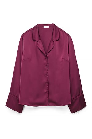 Burgundy Pyjamaskjorte i sateng med panel