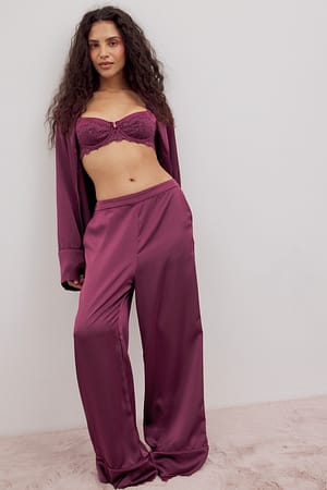 Burgundy Pantalón de pijama con paneles de satén