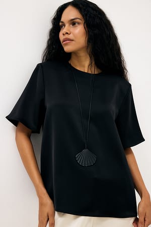 Black Satin Shoulder Pad T-shirt