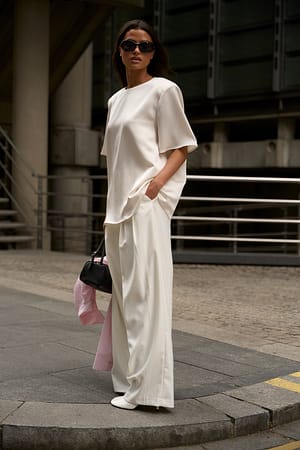 Cream Satin Shoulder Pad T-shirt