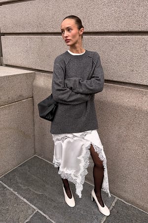 Cream Scallop Lace Knee Length Skirt