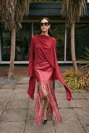 Burgundy Scarf Detail Jersey Top