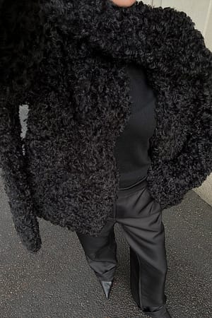 Black Scarf Detail Teddy Coat