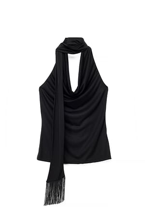 Black Top de modal con cuello halter y borlas