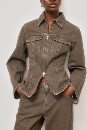 Washed Brown Seam Detail Denim Jacket