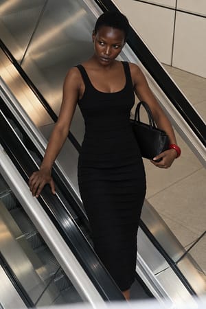Black Seam Detail Fitted knitted dress