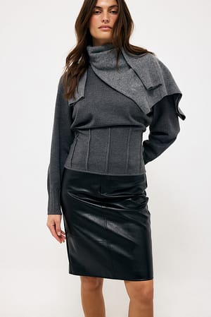 Grey Seam Detail Knitted Batwing Sweater