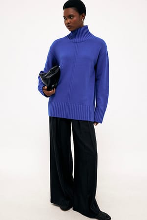 Blue Naaddetail Turtleneck Gebreide Trui