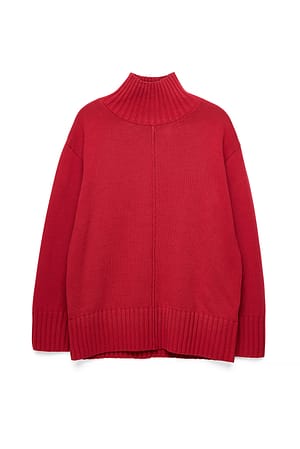 Red Naaddetail Turtleneck Gebreide Trui