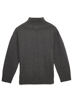 Dark Grey Sömdetalj Turtleneck Stickad Tröja