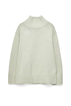 Sea Green Sömdetalj Turtleneck Stickad Tröja