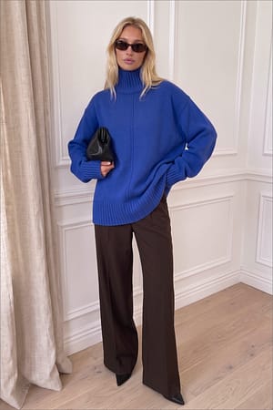 Blue Naaddetail Turtleneck Gebreide Trui