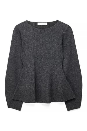 Dark Grey Suéter de punto con peplum detallado en las costuras
