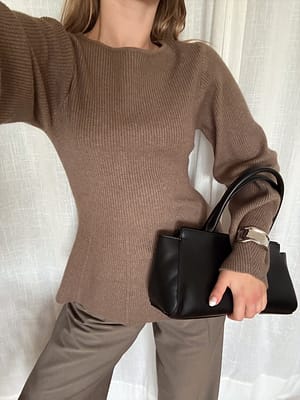 Mauve Pull tricoté à basque avec coutures apparentes détaillées