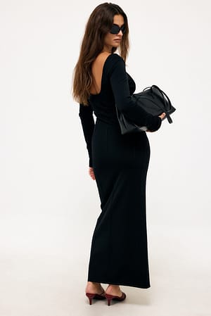 Black Seam Detailed Scoop Neck Maxi Dress