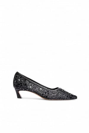 Black Pumps aus Mesh mit Pailletten