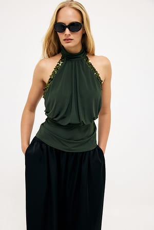Dark Green Pailletten-Racerback-Top