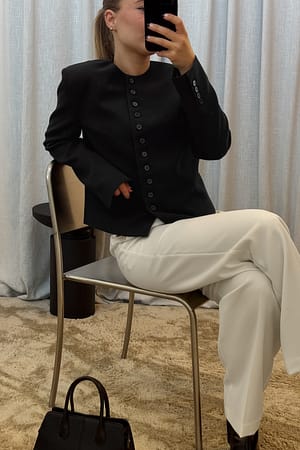 Black Short Boxy Button Blazer