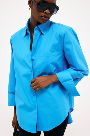 Turquoise Shoulder Pad Cotton Shirt