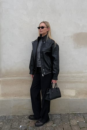Black Pantalon ajusté à taille mi-haute