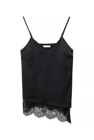 Black Slit Detail Lace Singlet