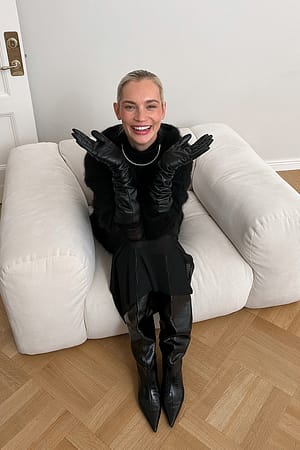 Black Slouchy Leather Knee High Boots