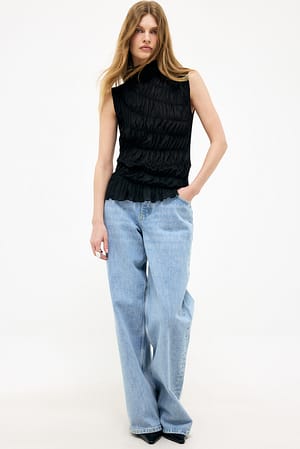 Black Haut sans manches en jersey à smocks