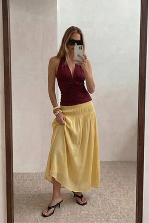 Dark Yellow Smock Waist Detail Maxi Skirt