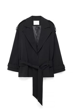 Black Zachte midi-trenchcoat met riem