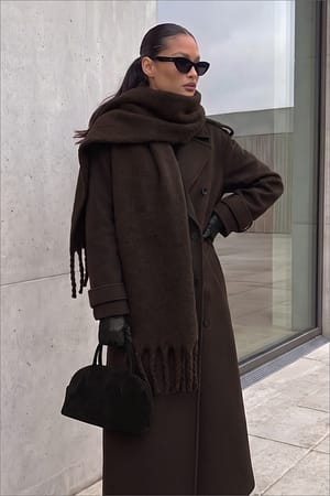 Dark Brown Soft Braided Tassle Scarf