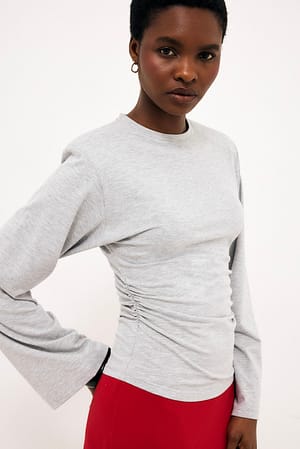 Grey Melange Soft Cotton Shoulder Pad Long Sleeve Tee