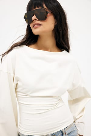 White Zachte katoenen jersey top met wijde mouwen