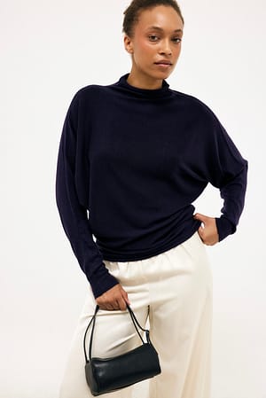 Dark Purple Blød strikket draperet batwing-top
