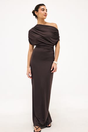 Dark Brown Soft Line Draped Maxi Dress
