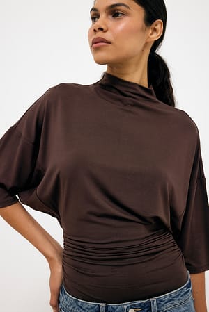 Brown Soft Line Funnel Neck Jersey Top