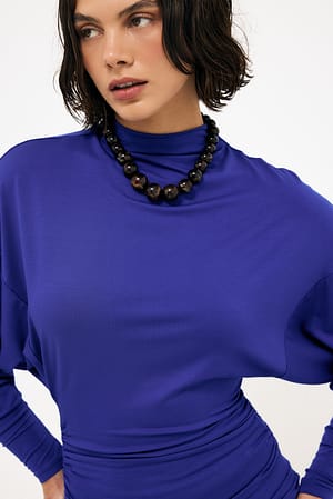 Blue Soft Line Funnel Neck Long Sleeve Top
