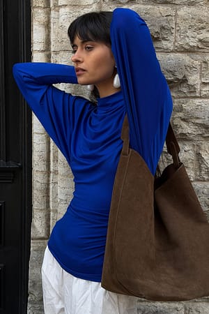 Blue Soft Line Funnel Neck Long Sleeve Top
