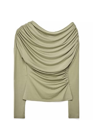 Khaki Soft Line långärmad draperad topp