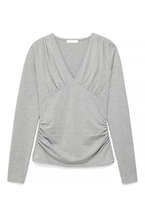 Grey Melange Haut Soft Line froncé à col en V