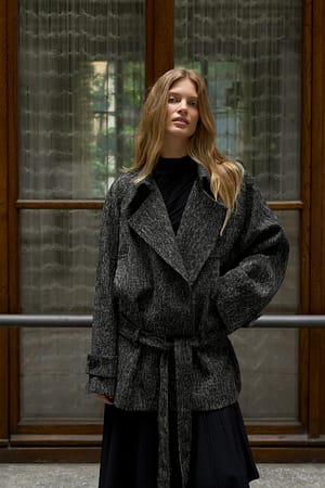 Black/White Zachte Midi Trenchcoat