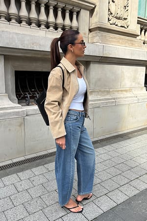 Blue Mid Waist Barell Jeans