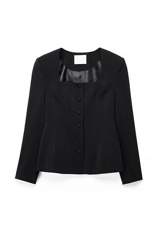 Black Square Neckline Fitted Blazer