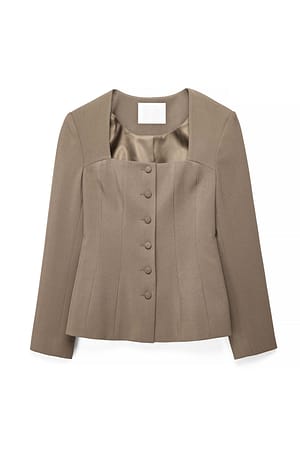 Light Brown Square Neckline Fitted Blazer