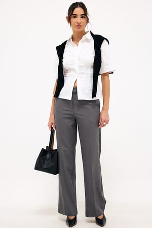 Dark Grey Kostuumbroek met rechte pijpen en halfhoge taille