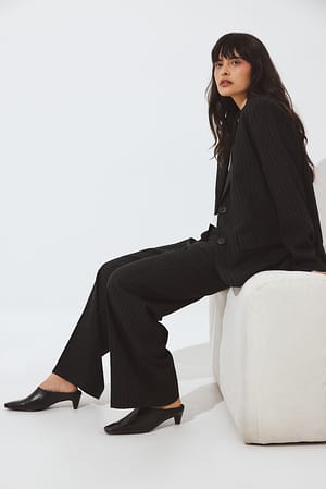 Grey Stripe Straight Low Waist Structured Suit Pants
