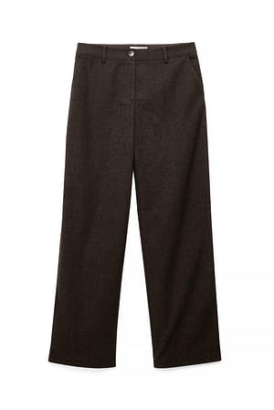 Dark Brown Straight Wool Blend Pants