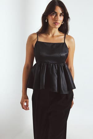 Black Strap Open Back Peplum Top