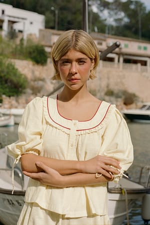 Yellow Stripe gestreifte Bluse mit Puffärmeln