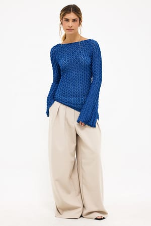 Blue Strukturerad topp med båtringning