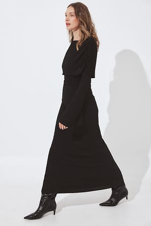 Black Structured Draped Maxi Dress